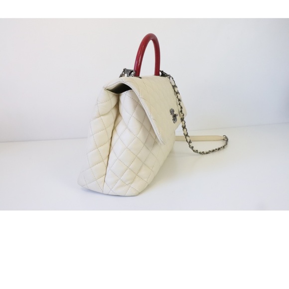 Chanel Coco Large, Ivory Caviar Leather, Exotic Handle, Preowned in Dustbag - Picture 3 of 16